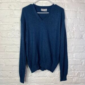 VINTAGE Jantzen Sweater Mens Large Blue V Neck Made in‎ USA